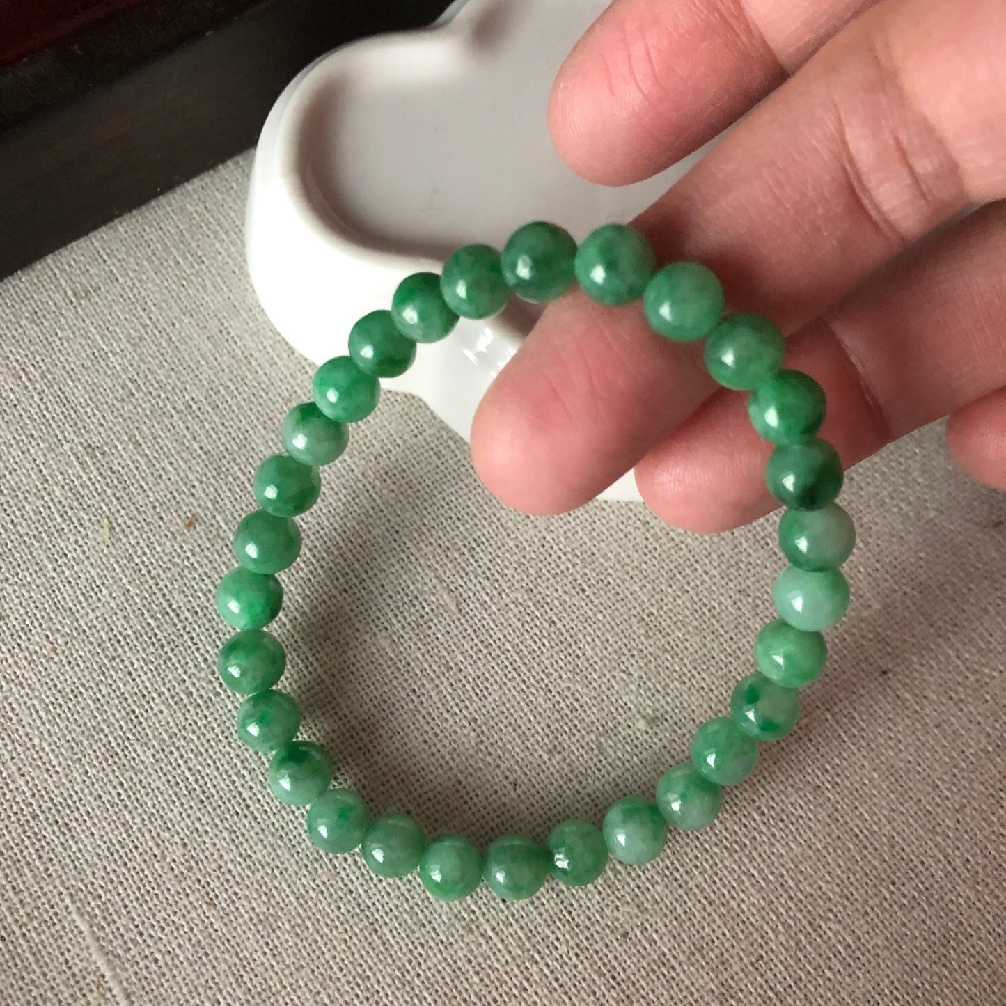 6.4 mm Jadeite Jade Icy Gradient Green Round Bead Bracelet 29pcs.