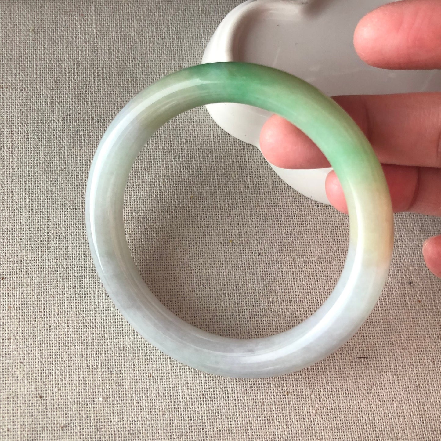 P2 56-57mm Grade A Icy Green Yellow Lavender Glutinous Round Shaped Jadeite Jade Bangle RARE Payment 1