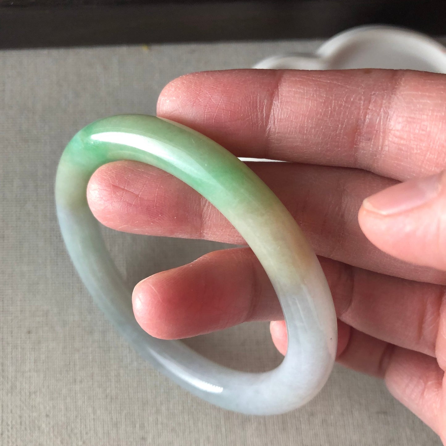 P2 56-57mm Grade A Icy Green Yellow Lavender Glutinous Round Shaped Jadeite Jade Bangle RARE Payment 1
