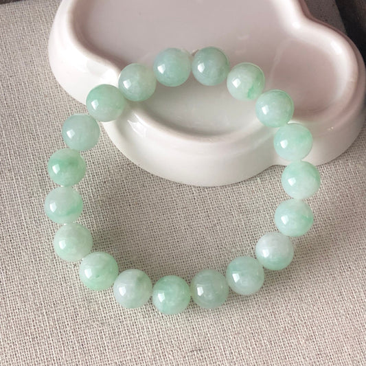 10mm RARE Sweet Green Float Flowers Jadeite Jade Bead Bracelet