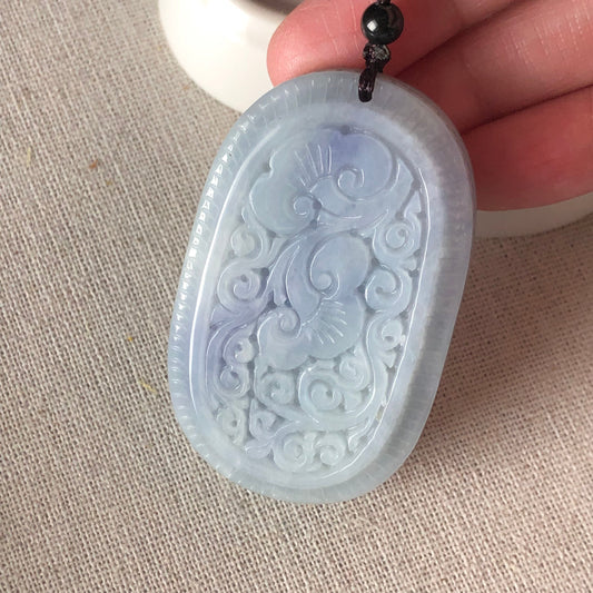 55.6 Lavender Blue Jadeite Jade Carved Ruyi Asian Pattern Pendant