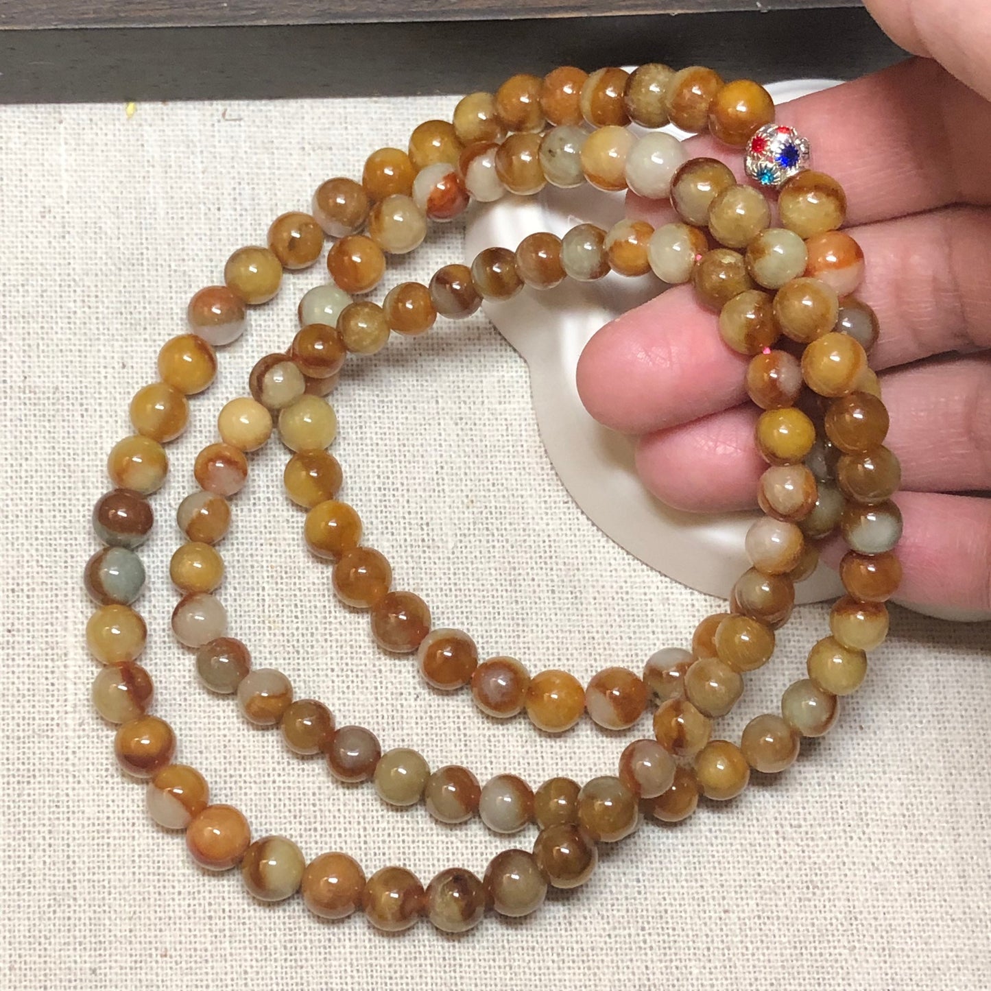 6.7-7.5mm Jade Jadeite Icy Asst Yellow Brown Gradient  Round Bead Necklace Bracelet 120pcs.