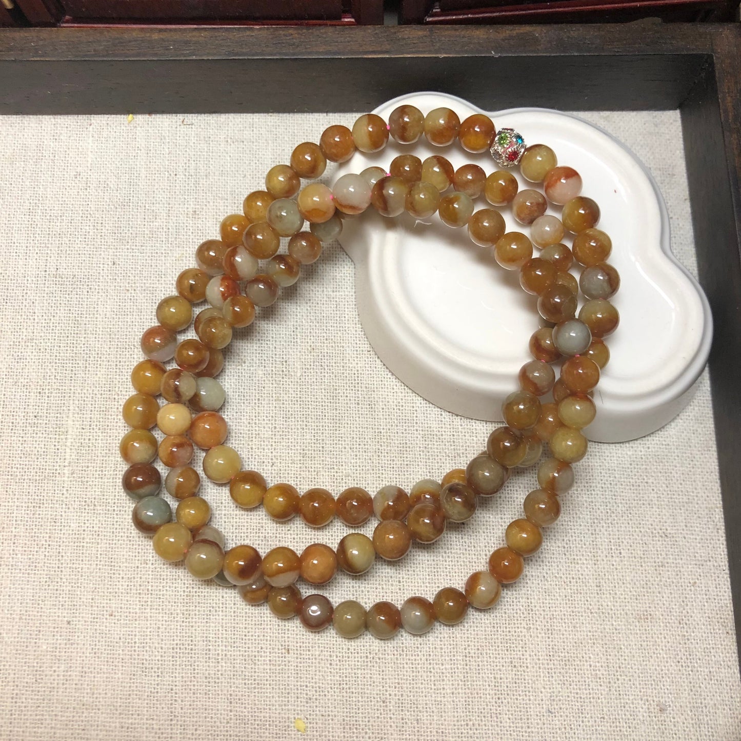 6.7-7.5mm Jade Jadeite Icy Asst Yellow Brown Gradient  Round Bead Necklace Bracelet 120pcs.