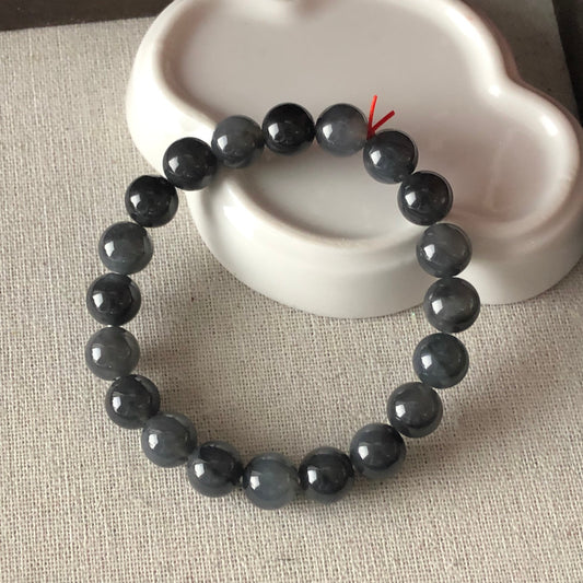 9.5mm RARE High Icy Black Wuji Jadeite Jade Bead Bracelet 20pcs.