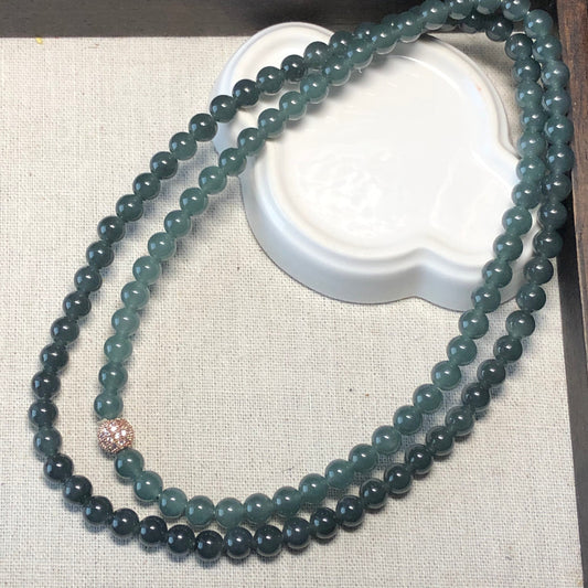 7mm RARE green Wuji gradient Jadeite Jade Bead Bracelet Necklace 118 beads