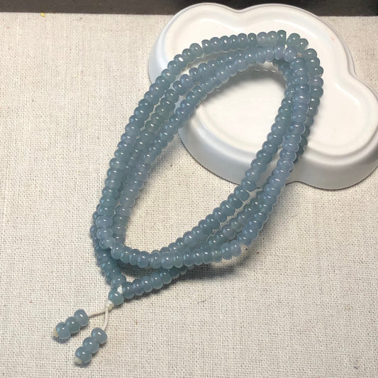 5.6mm Icy Sky Blue Jadeite Jade Bead Flat Bead Bracelet Necklace 12in.