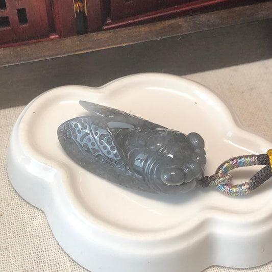 43mm Icy Wuji Jadeite Jade Carved Moth Pendant
