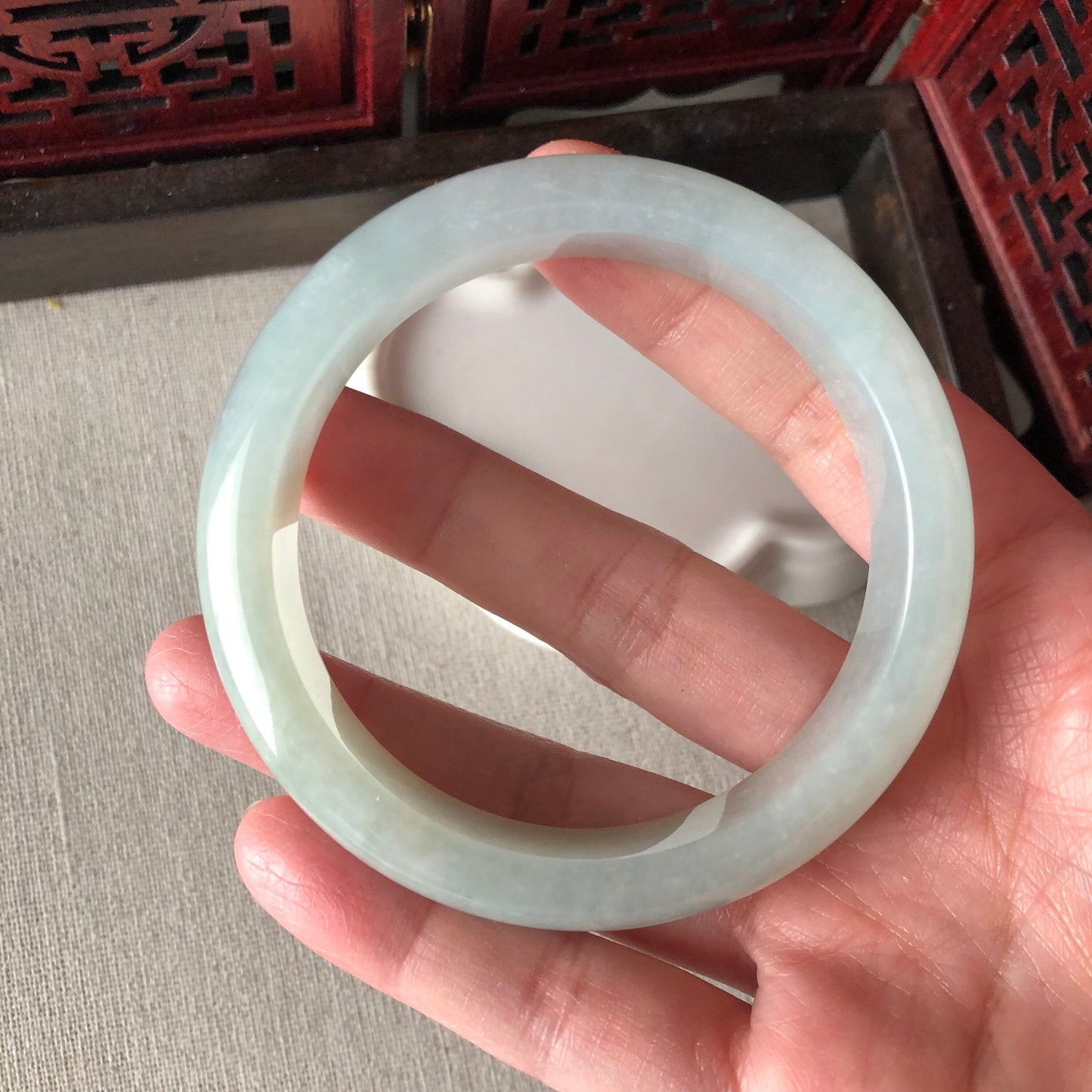 57.5 mm Jadeite Jade Icy Tint Yellow Blue Bangle
