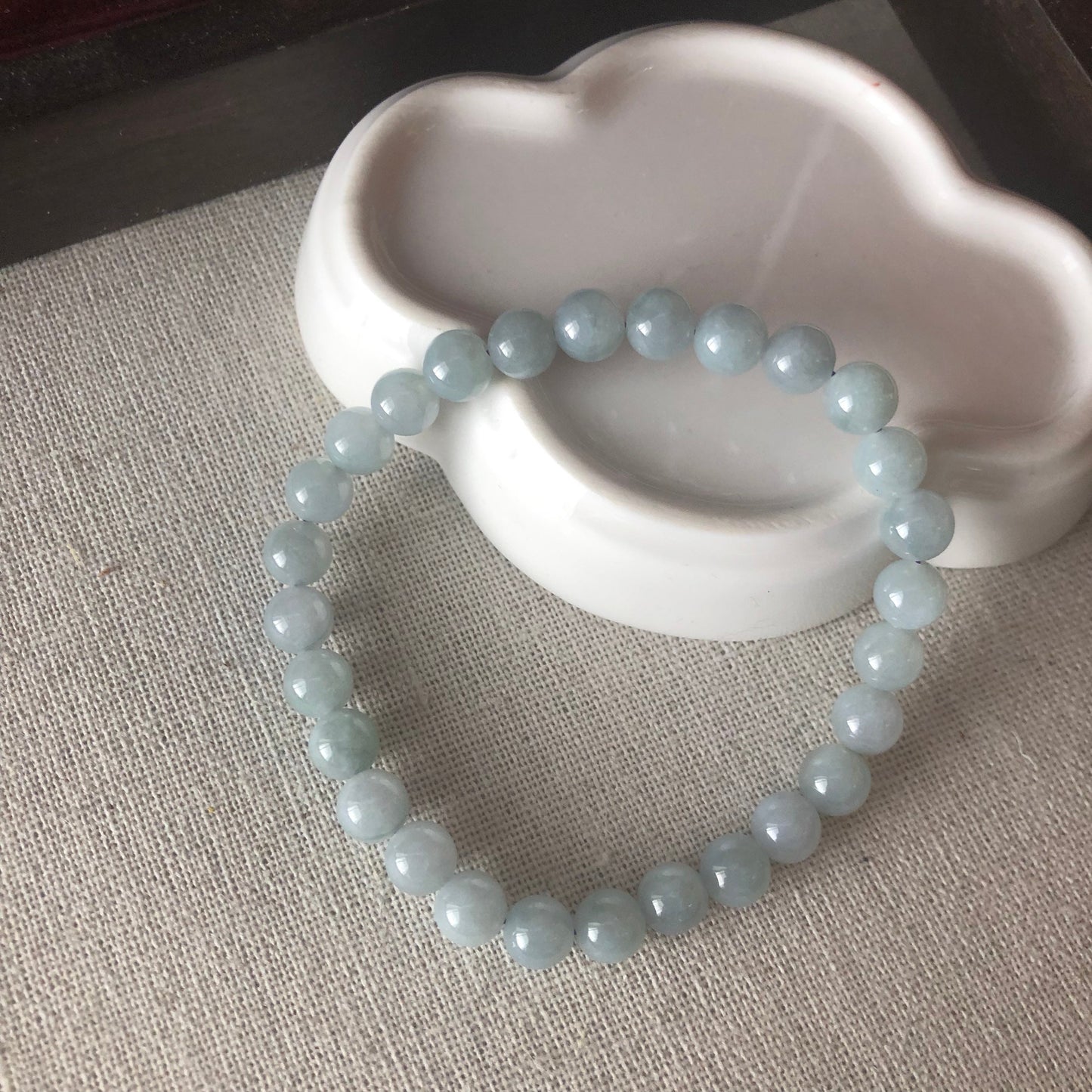 SALE: 6.5 mm Icy Glutinous Sky Blue Jadeite Jade Round Bead Bracelet