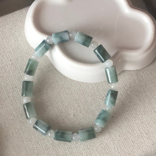 SALE: 7x10 mm Jadeite Jade Green Float Flowers Long Bead Bracelet