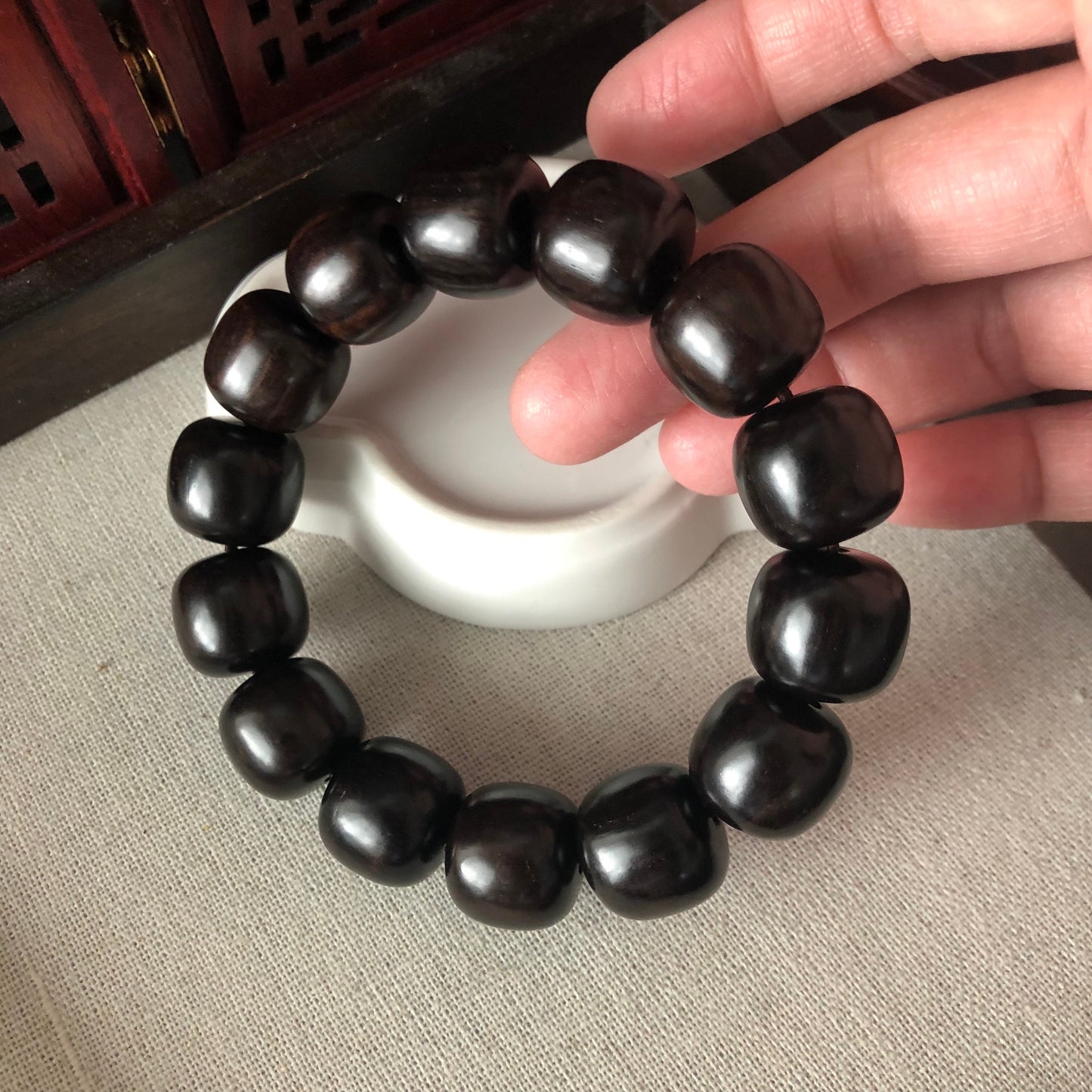 15.9 mm Wooden Long Bead Bracelet 14pcs.