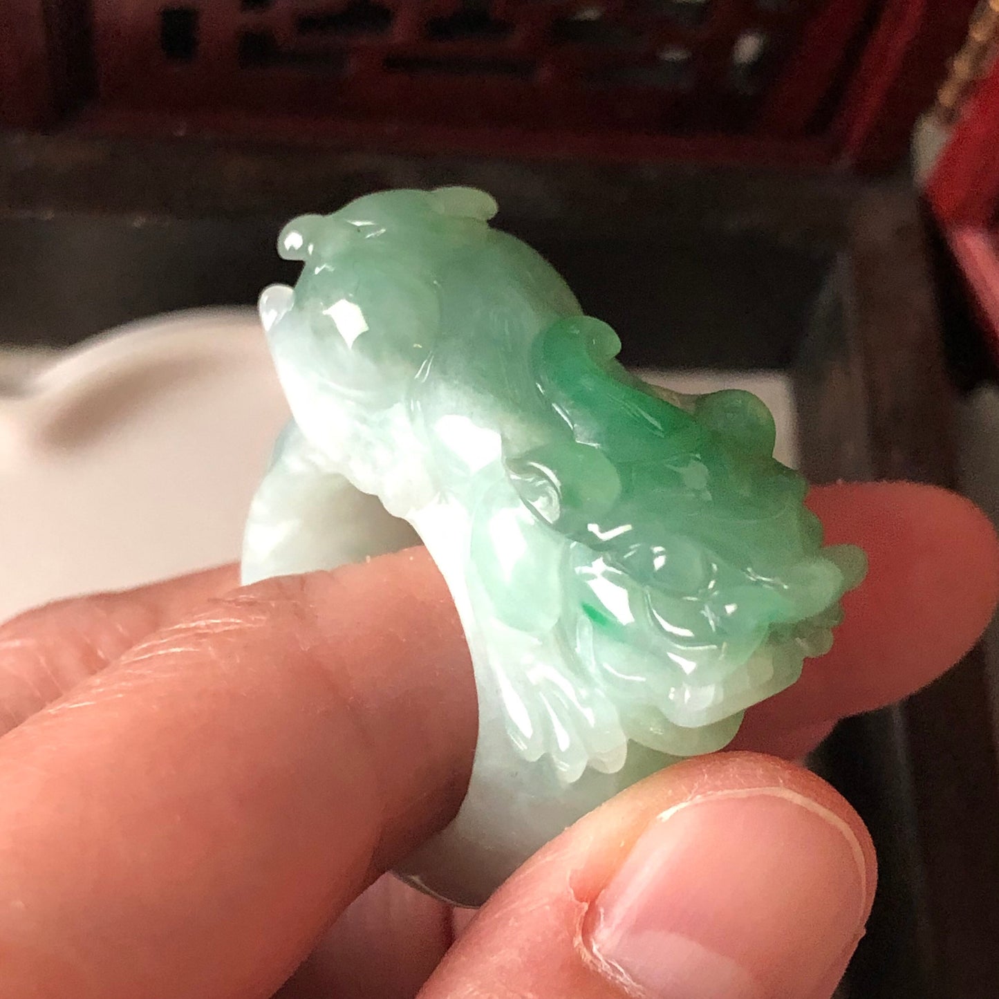 Sale. 36.4mm Grade A Icy Glutinous Jadeite Jade Green Pixiu Ring Band Display Pendant