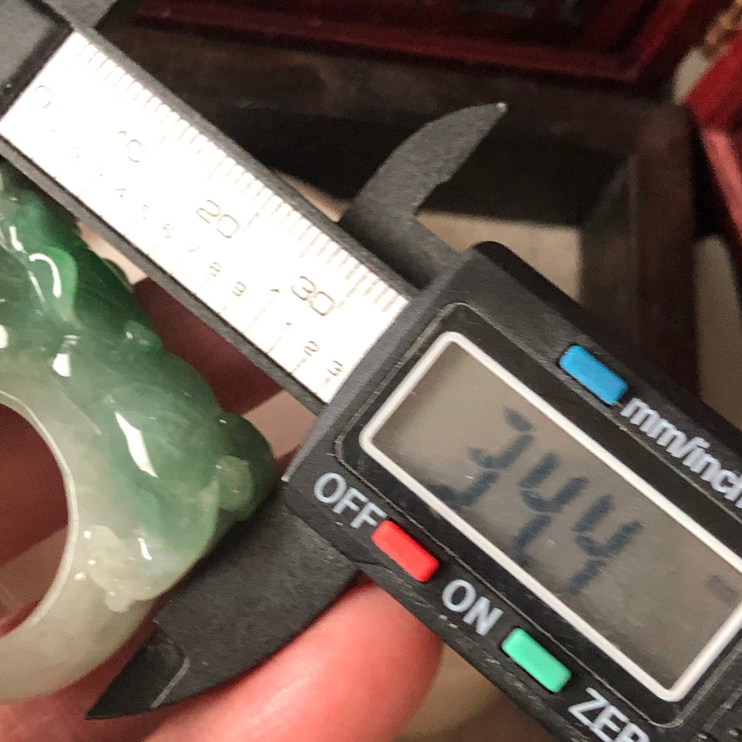 Sale. 36.4mm Grade A Icy Glutinous Jadeite Jade Green Pixiu Ring Band Display Pendant