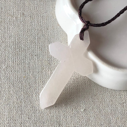 47.5 mm Grade A  Icy Tint Pink Cross Jadeite Jade Pendant