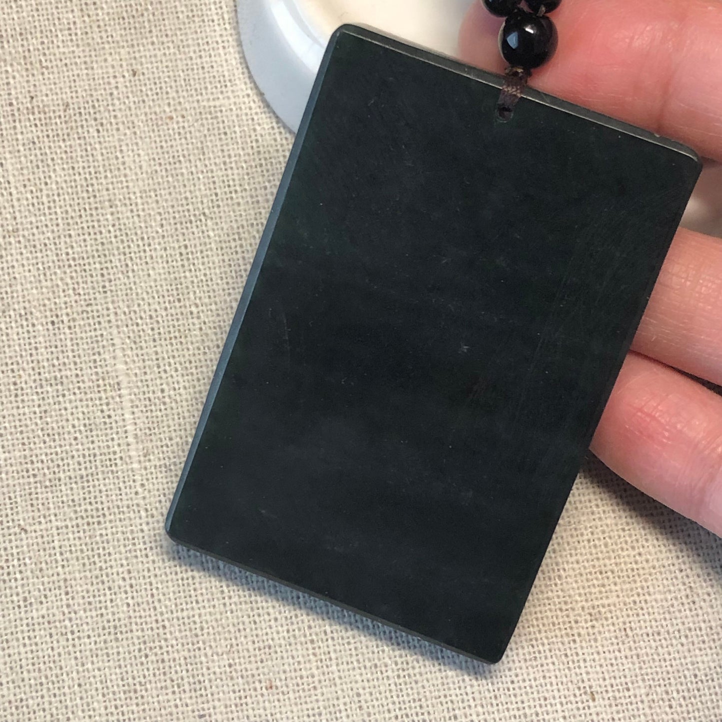 59mm Black Hetian Nephrite Jade Carved Landscape Scenery Pendant with Bead Necklace