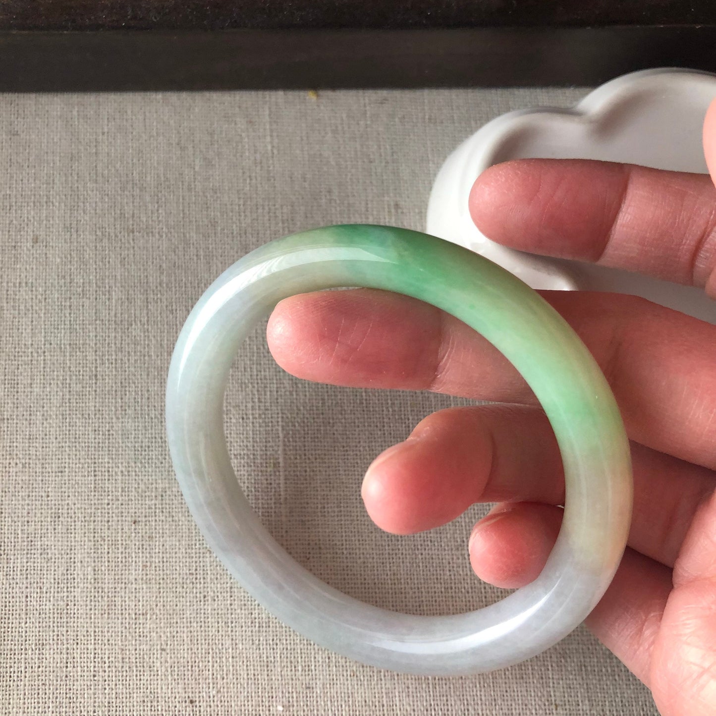 P2 56-57mm Grade A Icy Green Yellow Lavender Glutinous Round Shaped Jadeite Jade Bangle RARE Payment 1