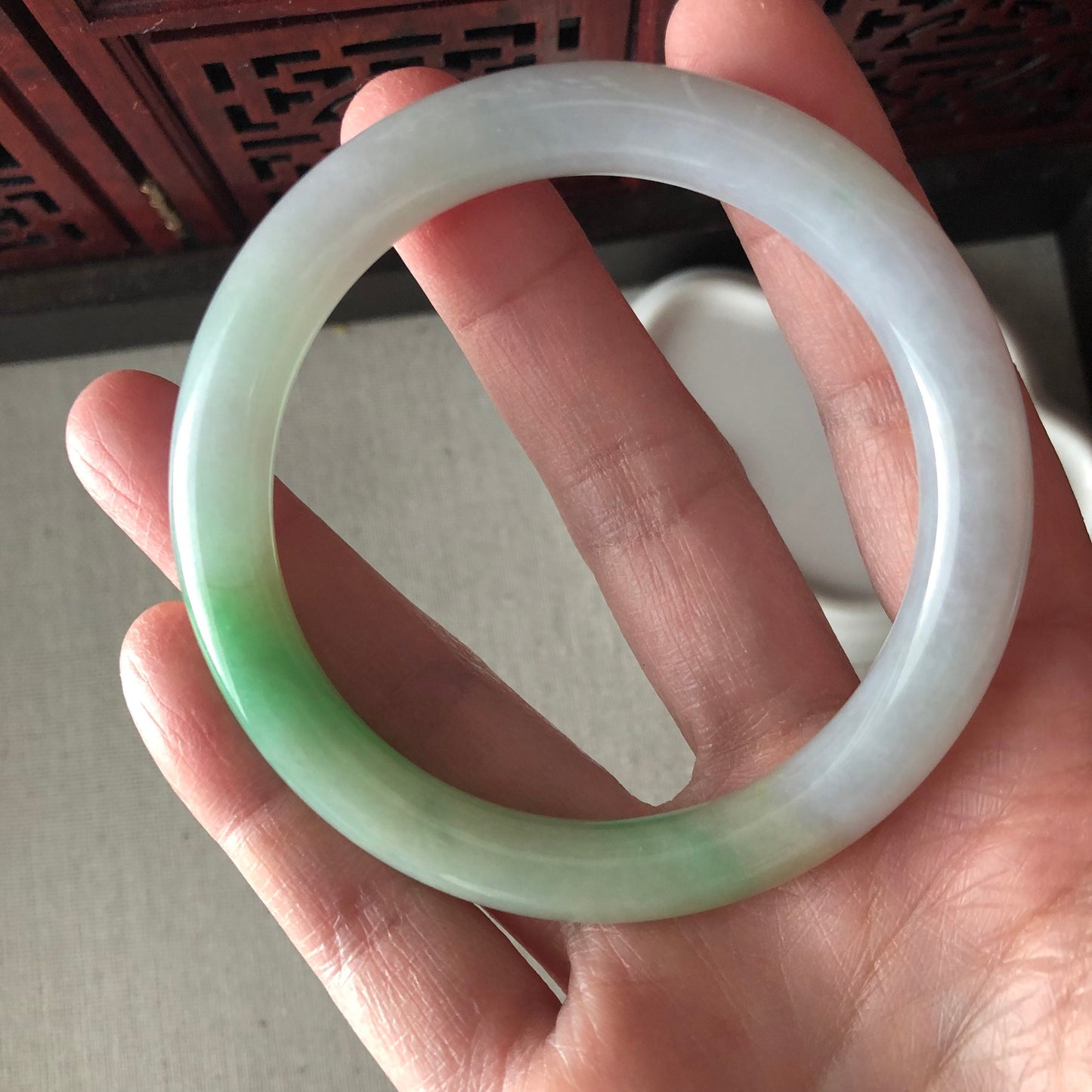 P2 56-57mm Grade A Icy Green Yellow Lavender Glutinous Round Shaped Jadeite Jade Bangle RARE Payment 1