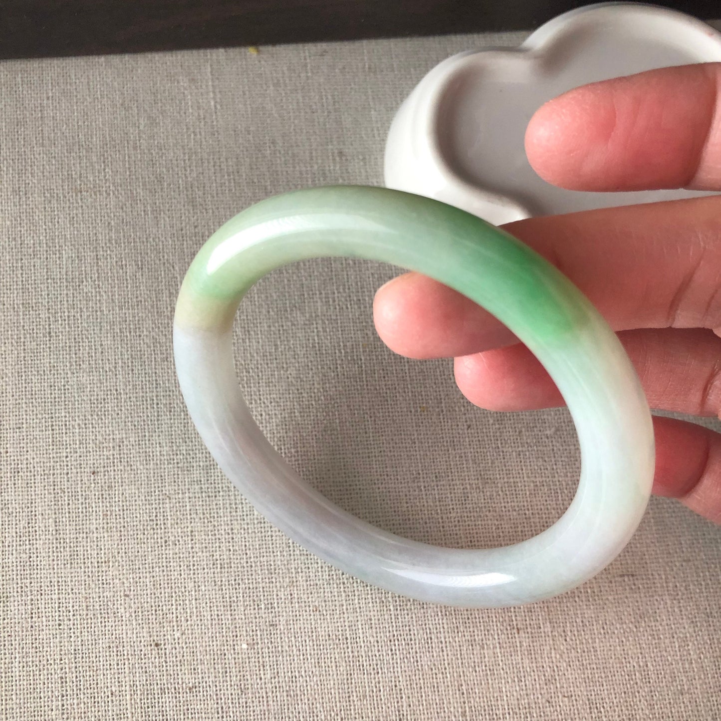 P2 56-57mm Grade A Icy Green Yellow Lavender Glutinous Round Shaped Jadeite Jade Bangle RARE Payment 1