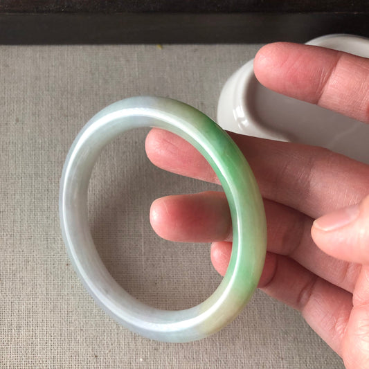 P2 56-57mm Grade A Icy Green Yellow Lavender Glutinous Round Shaped Jadeite Jade Bangle RARE Payment 1