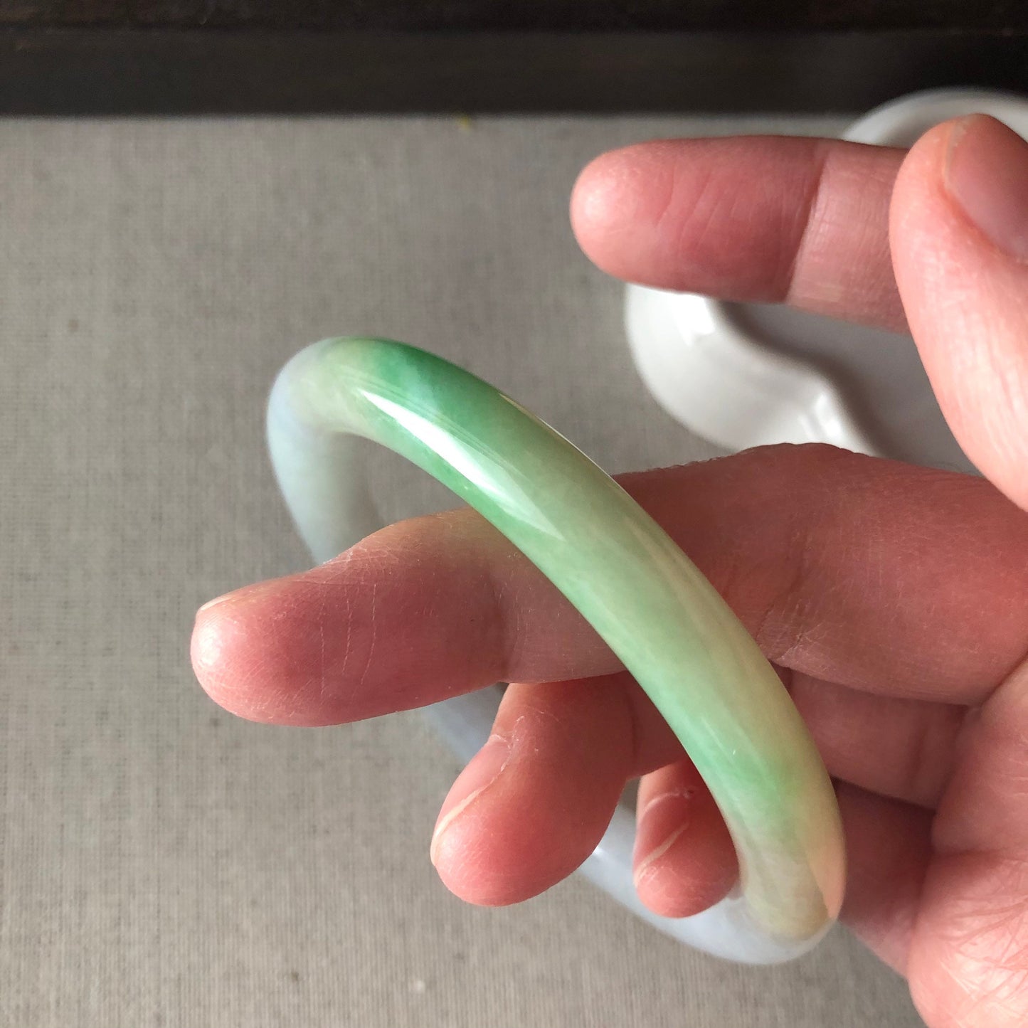 P2 56-57mm Grade A Icy Green Yellow Lavender Glutinous Round Shaped Jadeite Jade Bangle RARE Payment 1