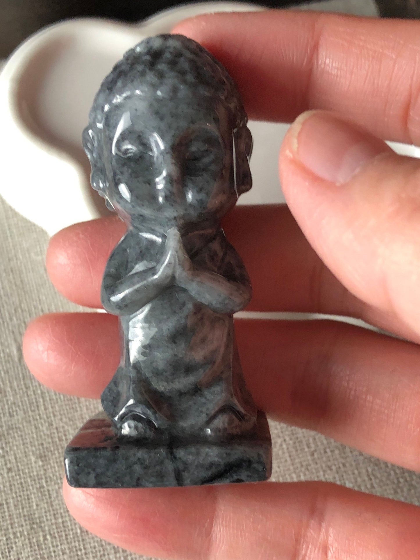 59.4 mm Carved Wuji Black Grey Praying Baby Buddha Jadeite Jade Statue Display