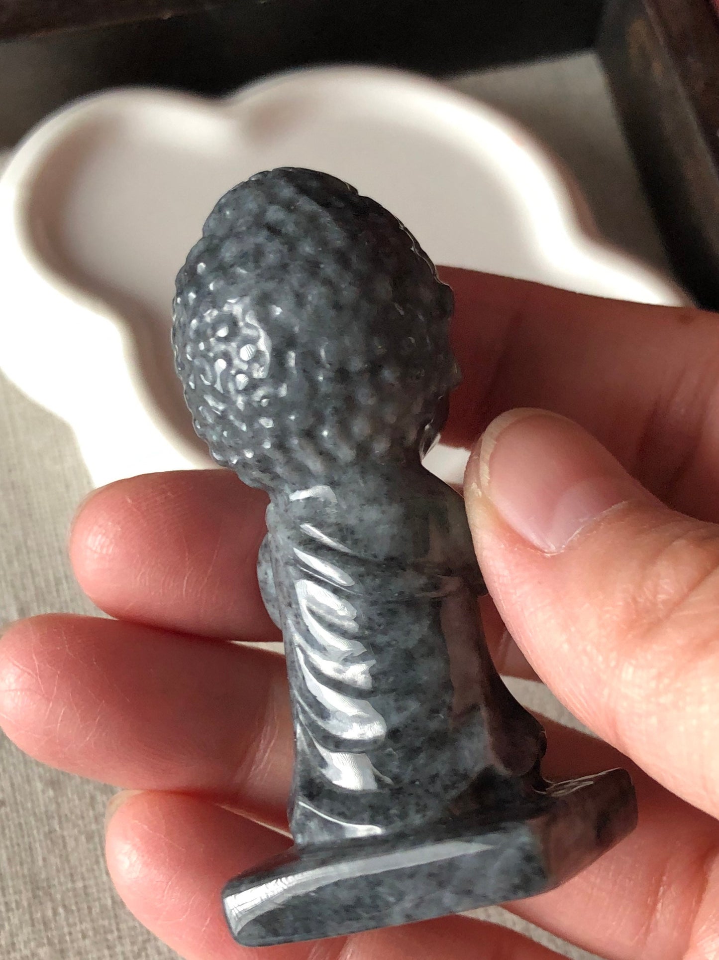 59.4 mm Carved Wuji Black Grey Praying Baby Buddha Jadeite Jade Statue Display