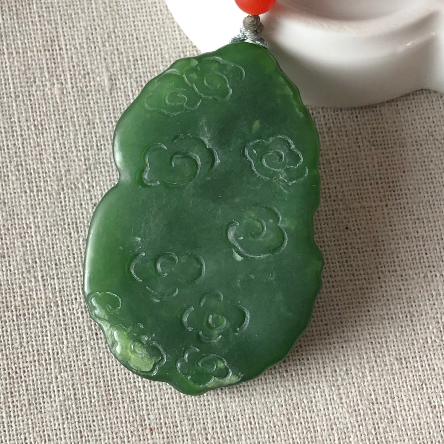 51.9 mm Glutinous Green Hetian Jade Carved Dragon Pendant