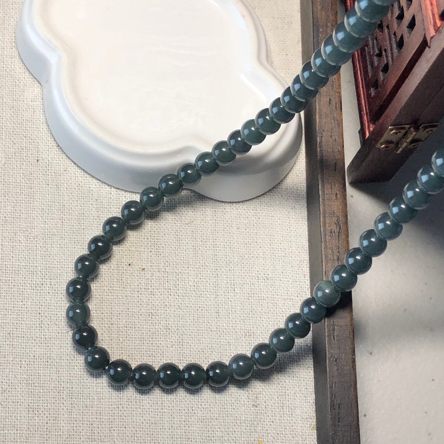 7mm RARE green Wuji gradient Jadeite Jade Bead Bracelet Necklace 118 beads