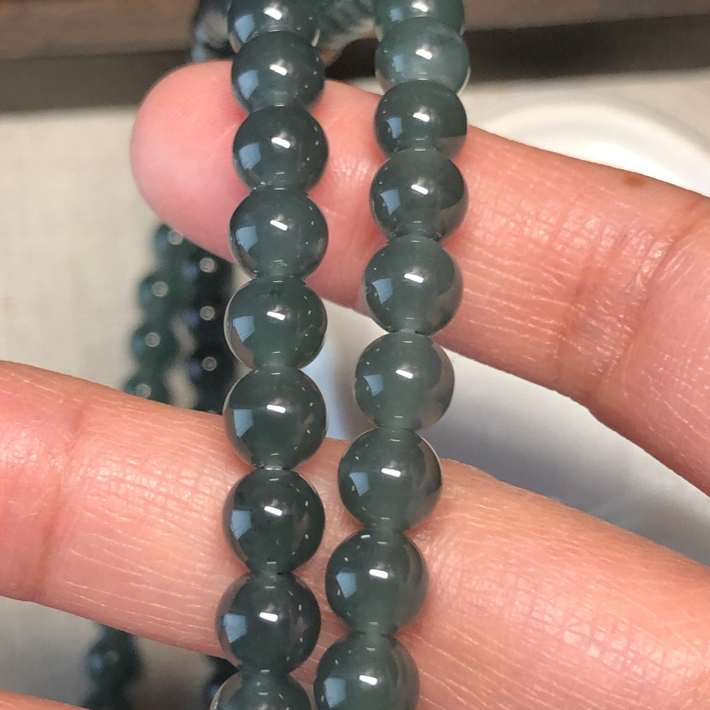 7mm RARE green Wuji gradient Jadeite Jade Bead Bracelet Necklace 118 beads