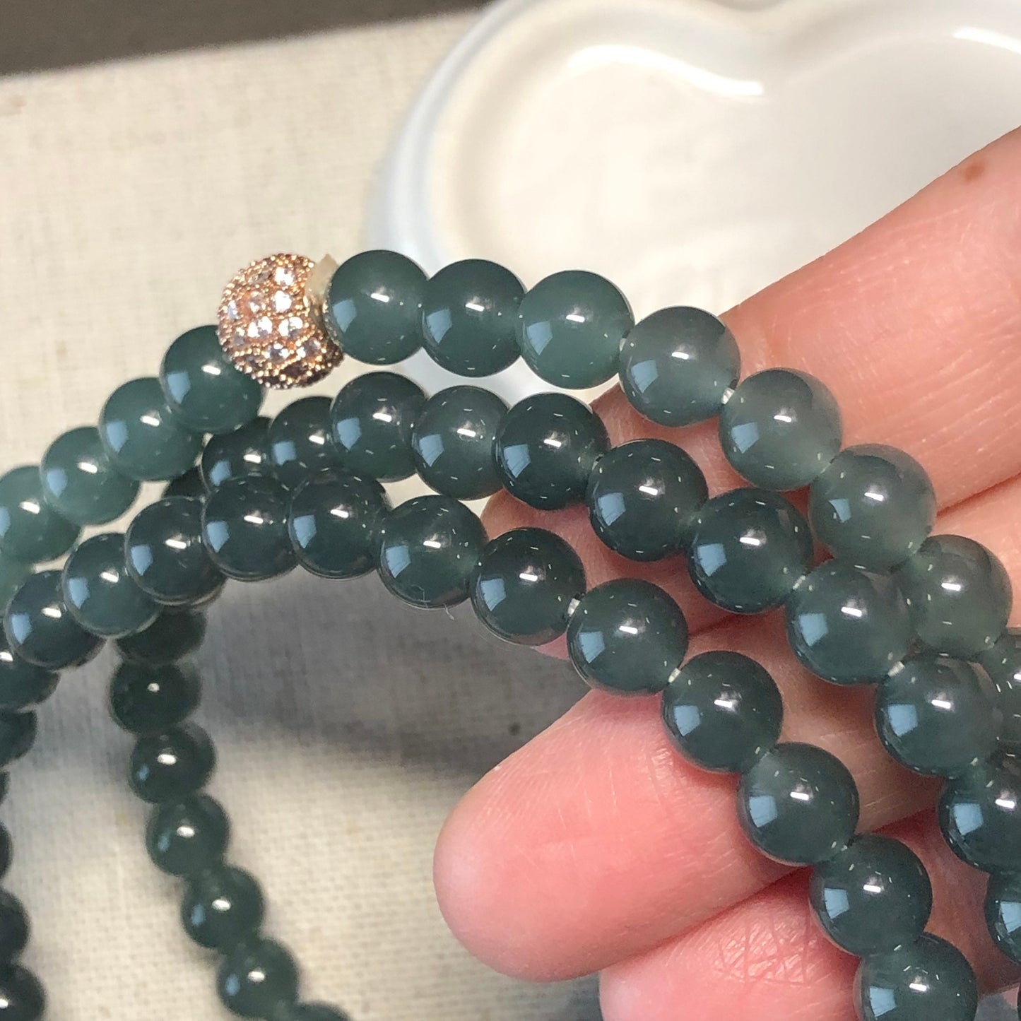 7mm RARE green Wuji gradient Jadeite Jade Bead Bracelet Necklace 118 beads