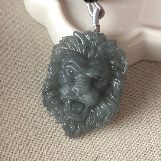 50.8mm RARE Jadeite Jade Icy Wuji Carved Lion Charm Pendant