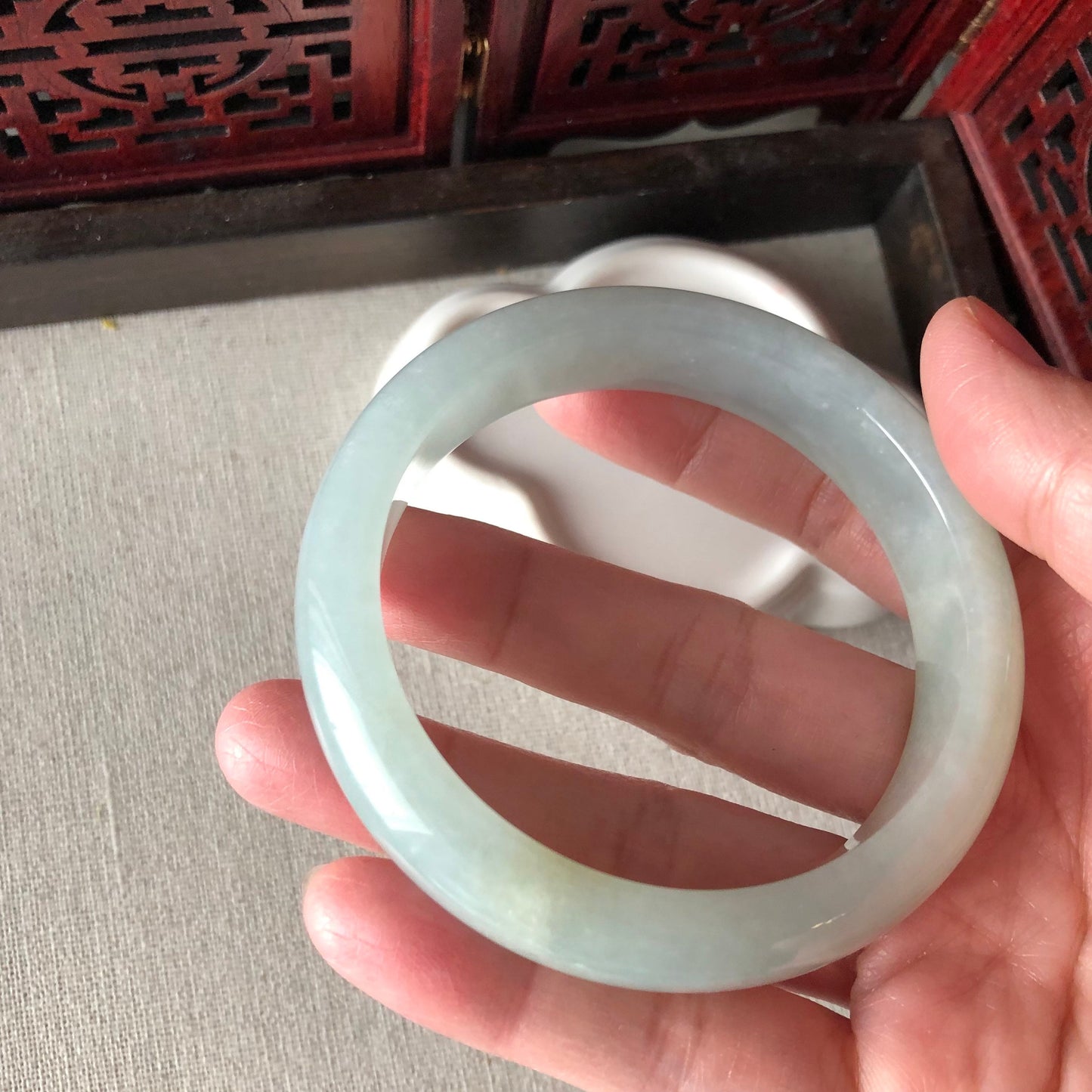 57.5 mm Jadeite Jade Icy Tint Yellow Blue Bangle