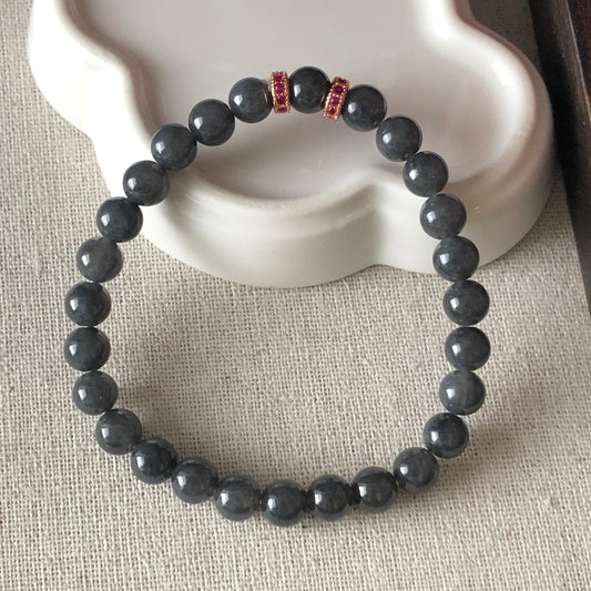 7 mm Wuji Grey Jadeite Jade Bead Bracelet 27pcs.