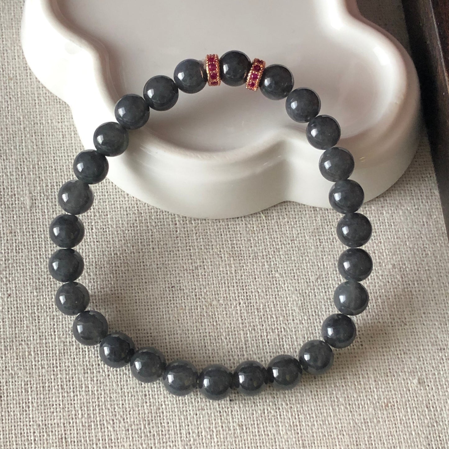 7 mm Wuji Grey Jadeite Jade Bead Bracelet 27pcs.