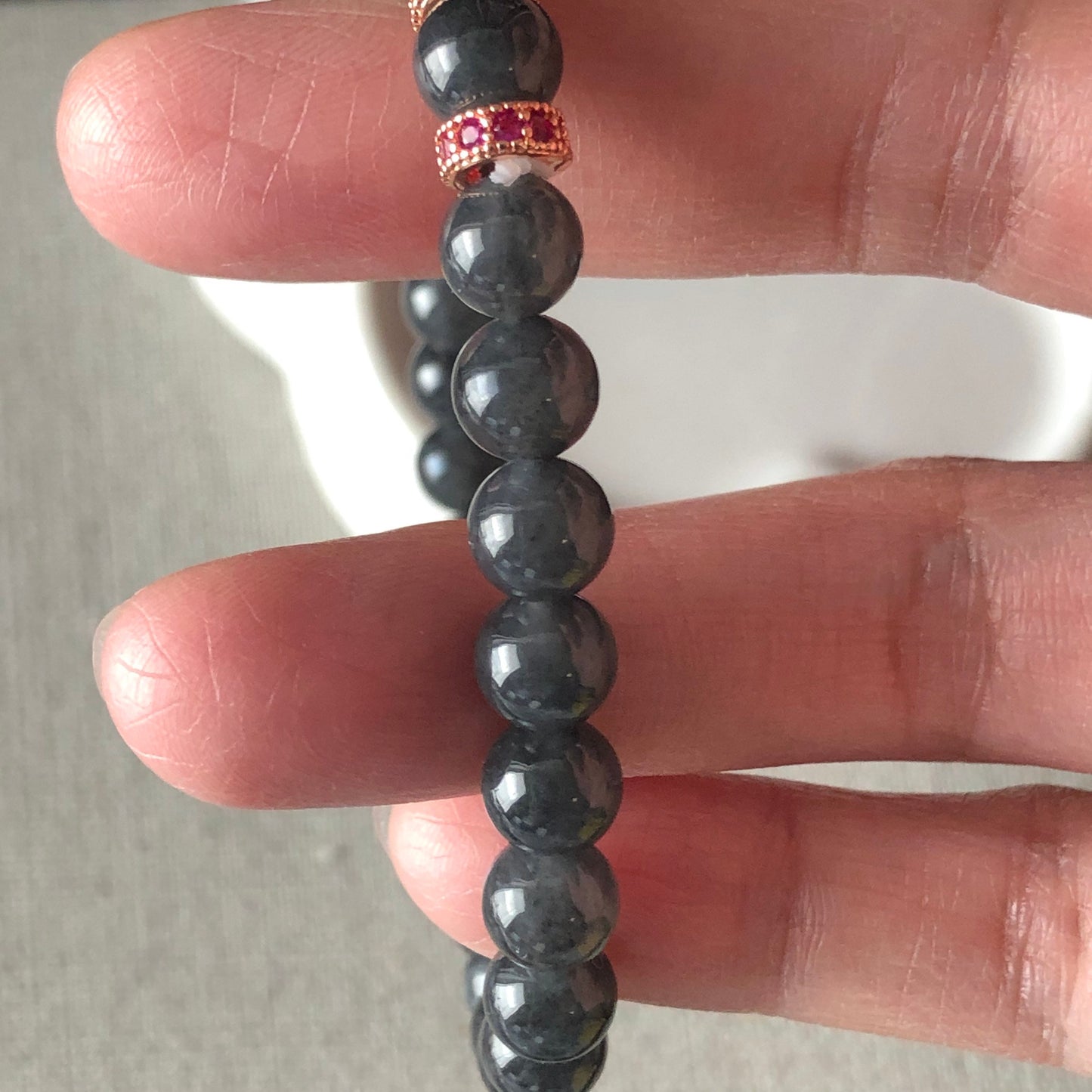 7 mm Wuji Grey Jadeite Jade Bead Bracelet 27pcs.