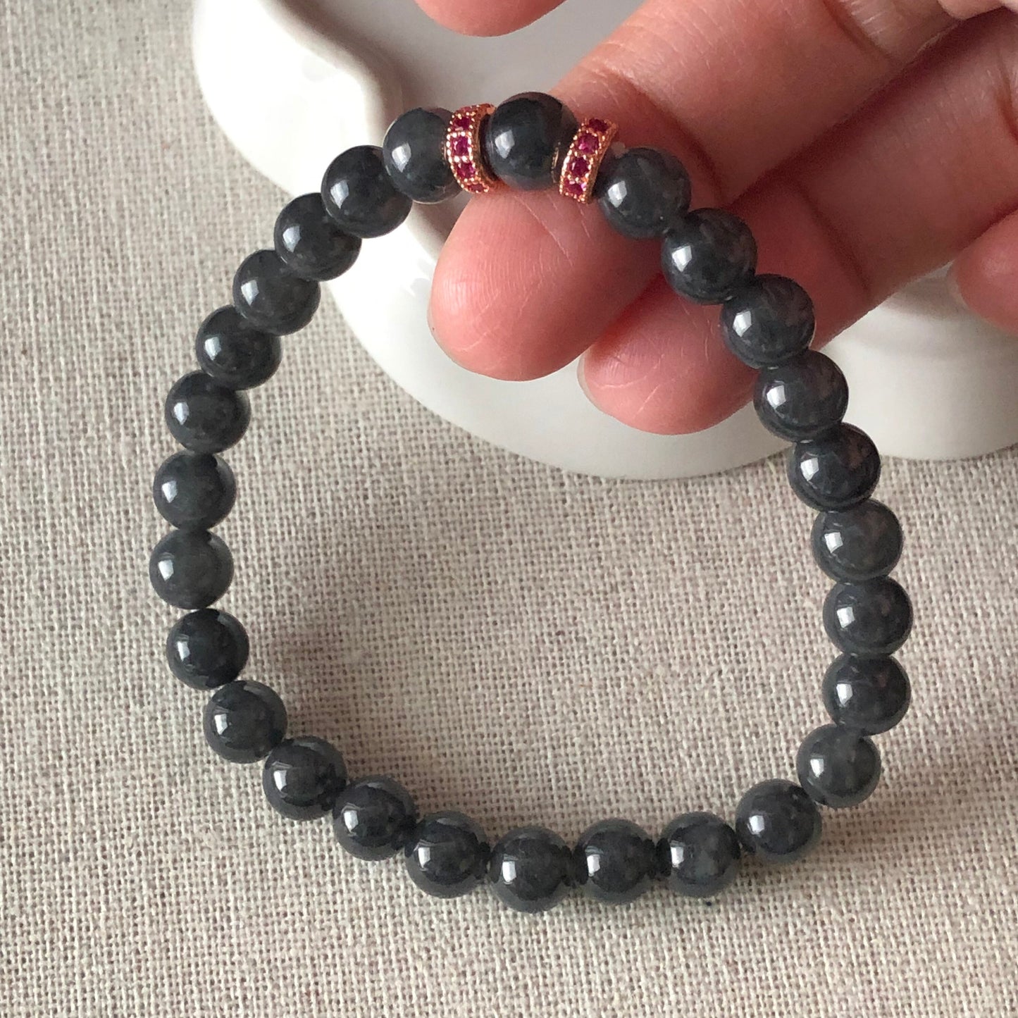 7 mm Wuji Grey Jadeite Jade Bead Bracelet 27pcs.