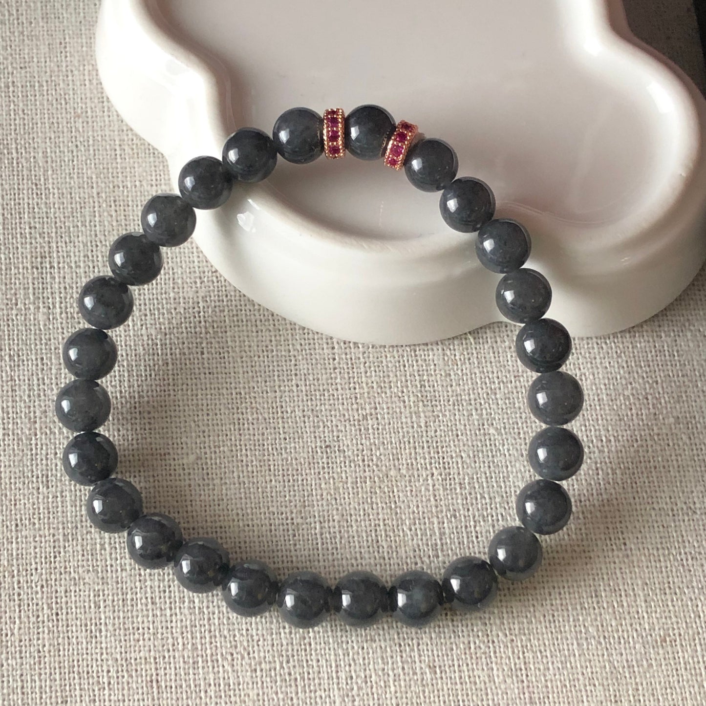 7 mm Wuji Grey Jadeite Jade Bead Bracelet 27pcs.