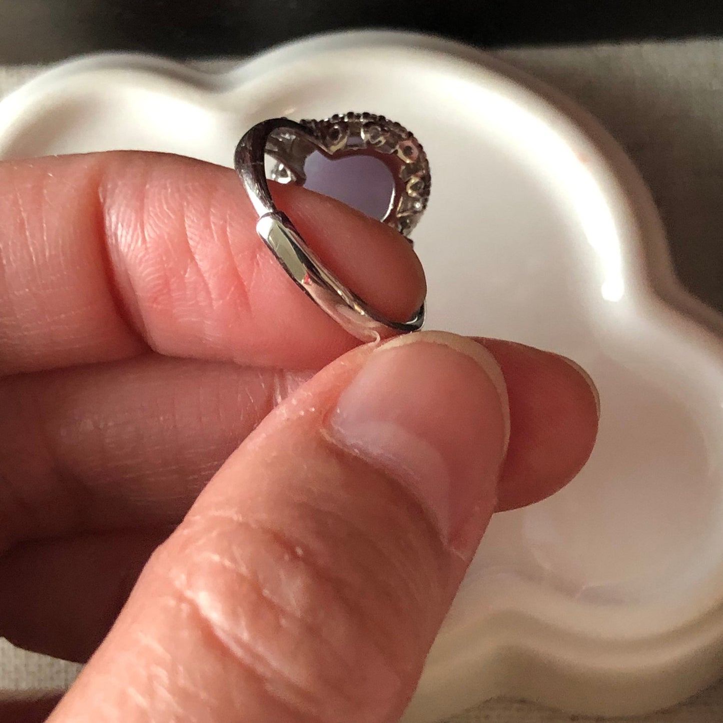 11.4mm Jadeite Jade Lavender Cabochon Carved Ring set on 925 sterling silver.