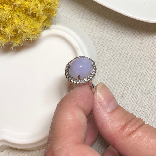 Jadeite Jade Lavender Cabochon Carved Ring set on 925 sterling silver.
