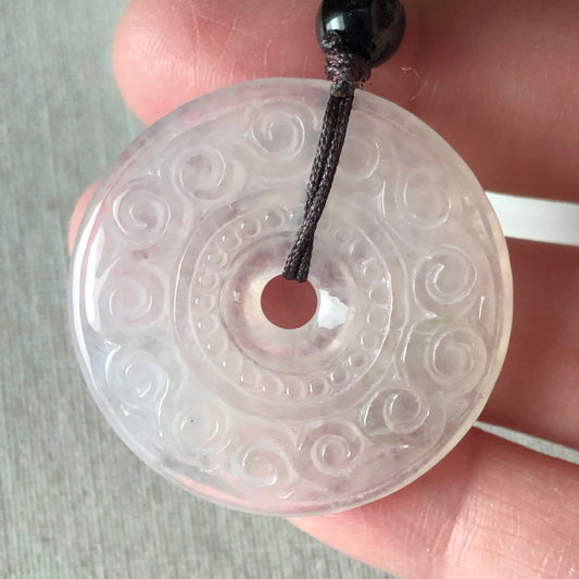 32.5 mm High Icy Jadeite Jade Carved Peace Donut Pendant