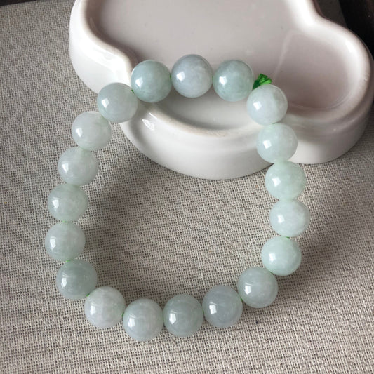 10 mm Moist Tint Green Jadeite Jade Bead Bracelet