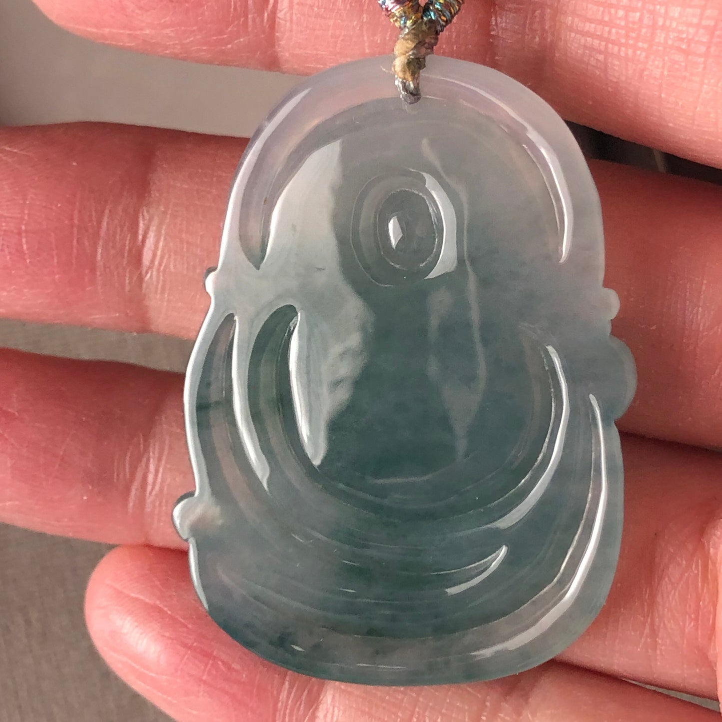 41.8mm Icy Blue Green Jadeite Green Carved Wealthy God Pendant