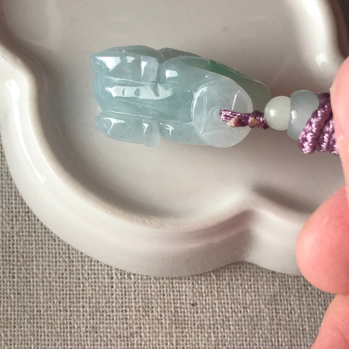 29.1mm Green Jadeite Jade Carved Bunny Rabbit Pendant