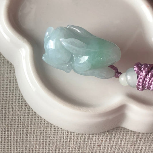 29.1mm Green Jadeite Jade Carved Bunny Rabbit Pendant