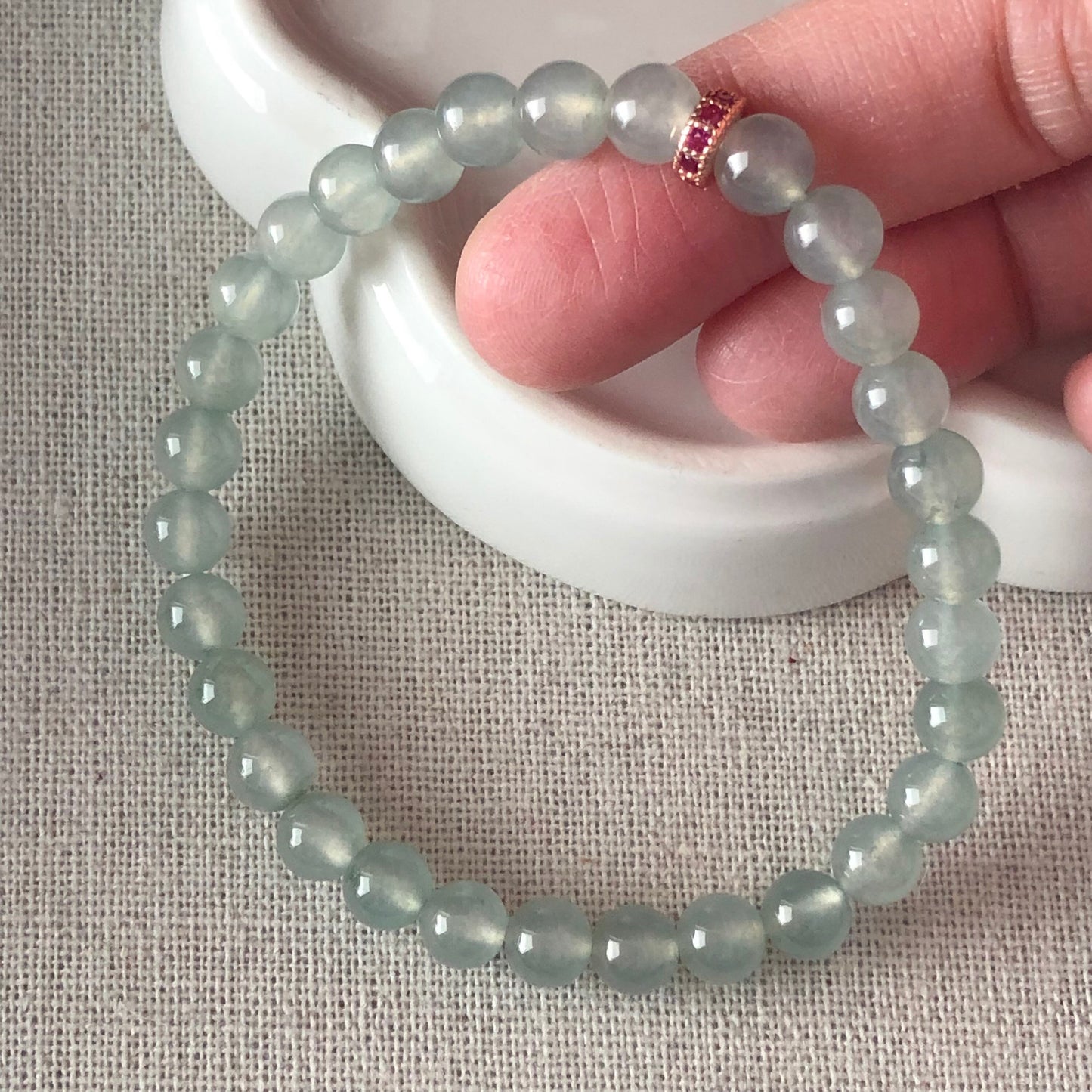 6 mm Moist Icy Gradient Tint Green Jadeite Jade Bead Bracelet