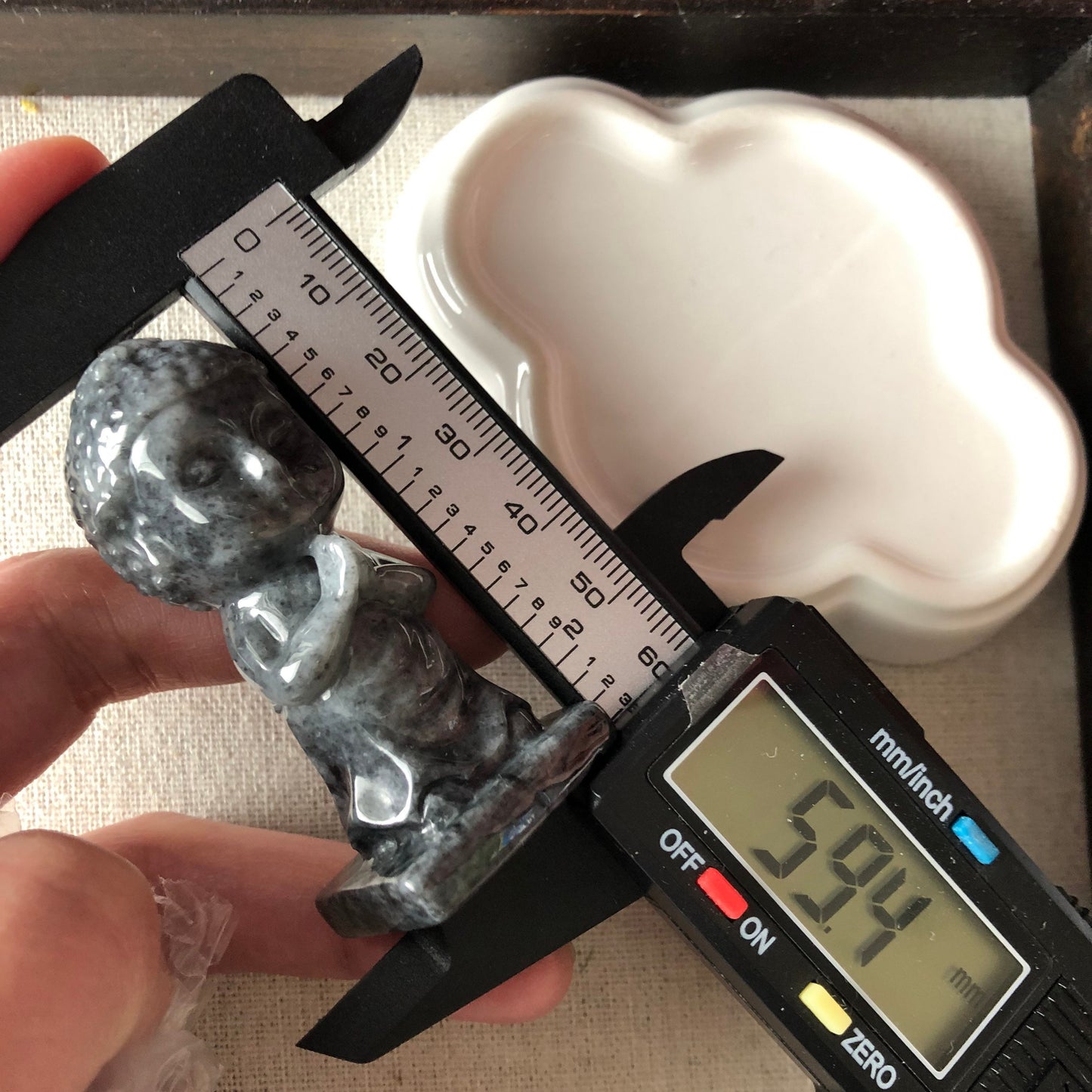 59.4 mm Carved Wuji Black Grey Praying Baby Buddha Jadeite Jade Statue Display