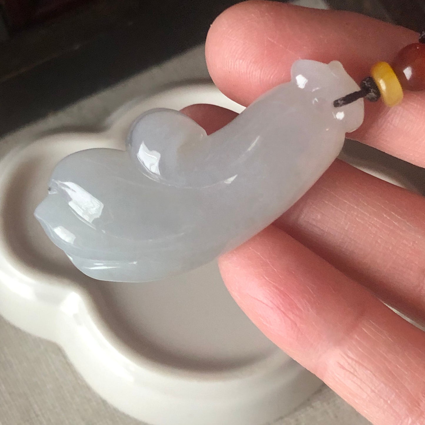 44.4mm Jadeite Jade Glutinous Carved Icy Flower Pendant