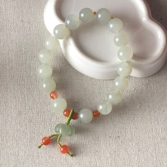 10mm Grade A Hetian Jade Tint Icy Green Round Jadeite Jade Bracelet