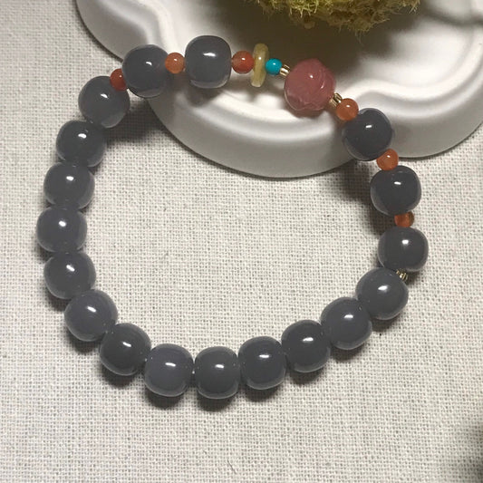 10mm Icy Smokey Lavender Hetian Nephrite Jade Long Bead Bracelet custom
