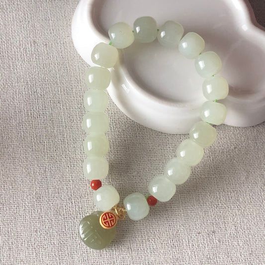 10mm Grade A Hetian Jade Tint Icy Green Long Bead Jadeite Jade Bracelet